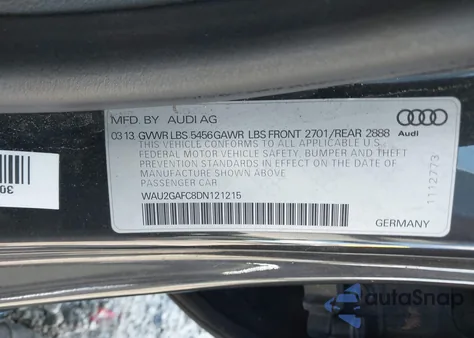 2013 Audi A7 3.0T Premium z USA, uszkodzony, nr VIN WAU2GAFC8DN121215